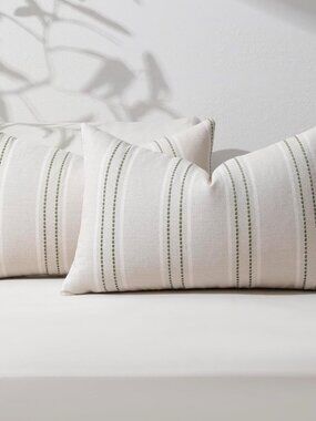 Hckot Spring Throw Pillow Covers 12x20 Set of 2 Green Striped Pillow Covers